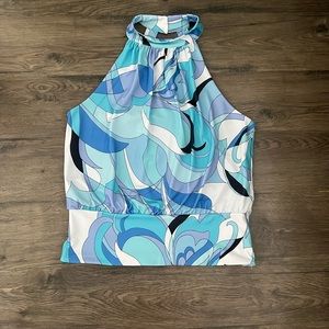 Boston Proper Ocean abstract printed mock neck halter w/banded bottom  NWOT